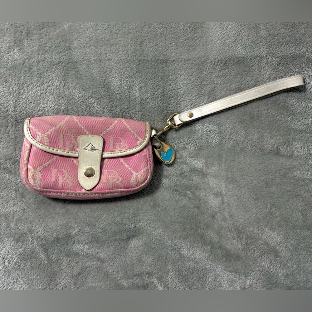 Vintage Dooney & Bourke Wristlet Wallet Pink Monogram Canvas Y2K Made In USA